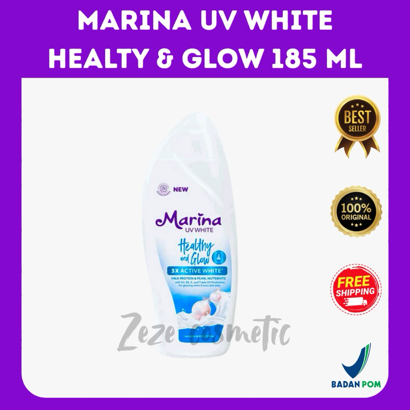 MARINA UV WHITE HAND & BODY LOTION HEALTHY & GLOW 185ml MARINA BIRU Handbody pencerah tubuh