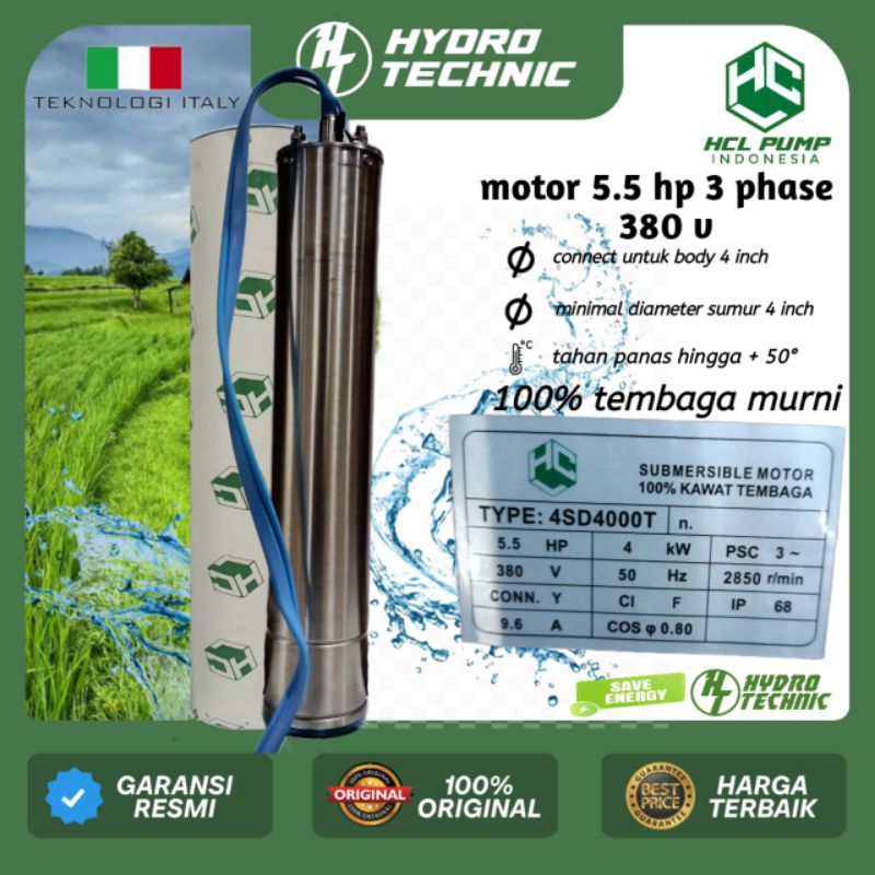 mesin/motor submersible hcl pump 5.5 hp body 4 inch 3 phase