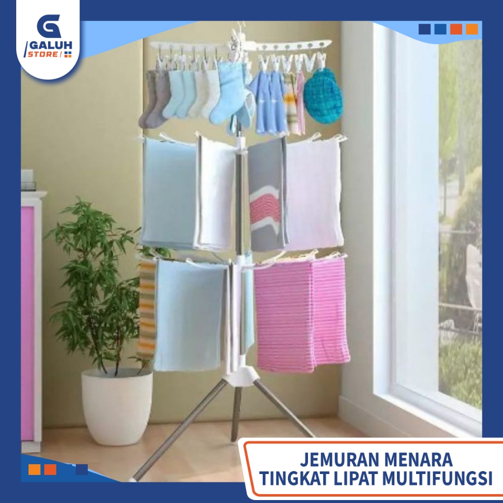 Jemuran Menara Lipat Tingkat/ Jemuran Menara Bayi 3 Tingkat/ Jemuran Baju Bayi Muktifungsi