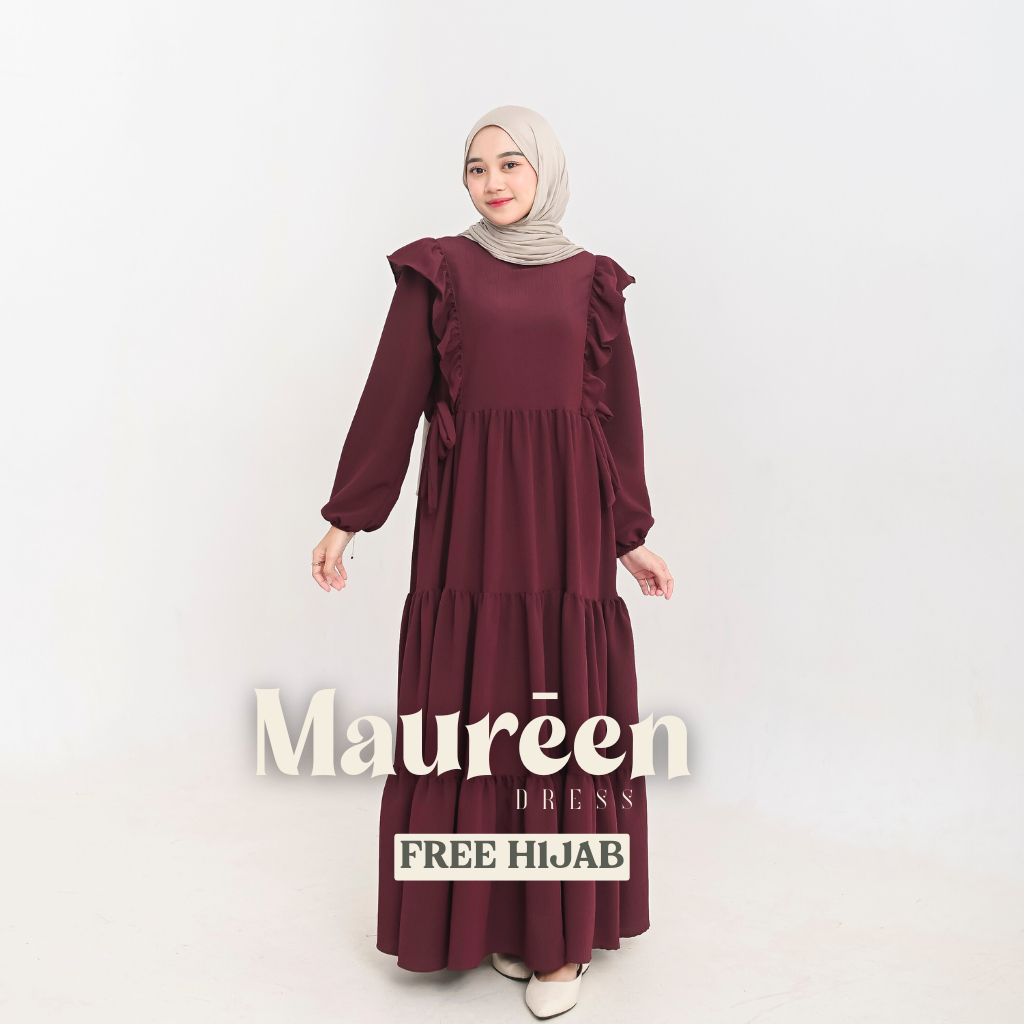 [myza] FREE HIJAB MAUREEN SET HIJAB DRESS PREMIUM | INCLUDE HIJAB SEGITIGA Casual Ceruty Formal Gami