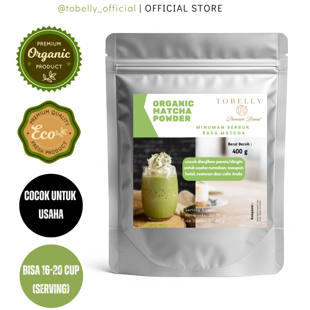 

Tobelly Bubuk Minuman Matcha Latte Premium / Greentea Matcha Powder Tinggi Antioksidan 400gr – Umami dan Nutty
