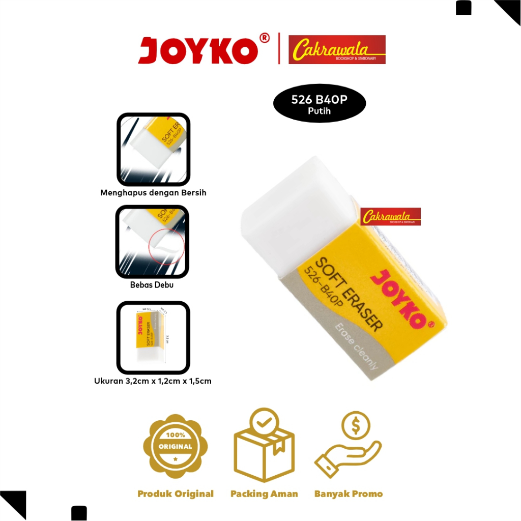 

Penghapus Joyko 526 B40P Putih Satuan Original | Eraser Joyko Putih Murah Untuk Sekolah Kantor