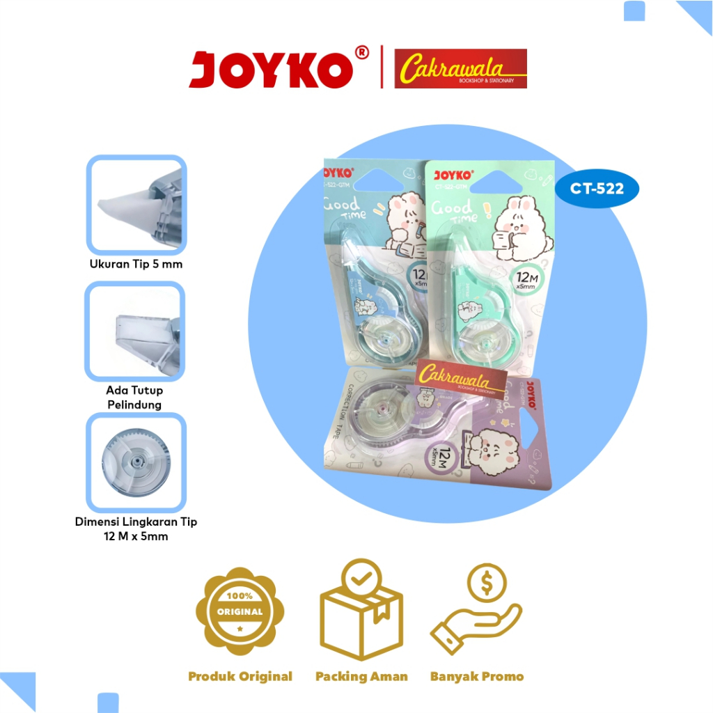 

Correction Tape Joyko CT-522PTL 12M Original / Tipe X Kertas Joyko 12 Meter Tipe X Roll Kering Cepat