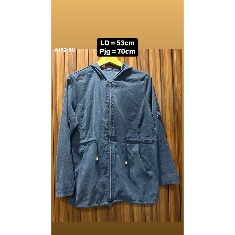 Jaket Preloved Wanita - Pria Hoodie Parka Full Zipper Navy Bahan Lembut [A152-80]