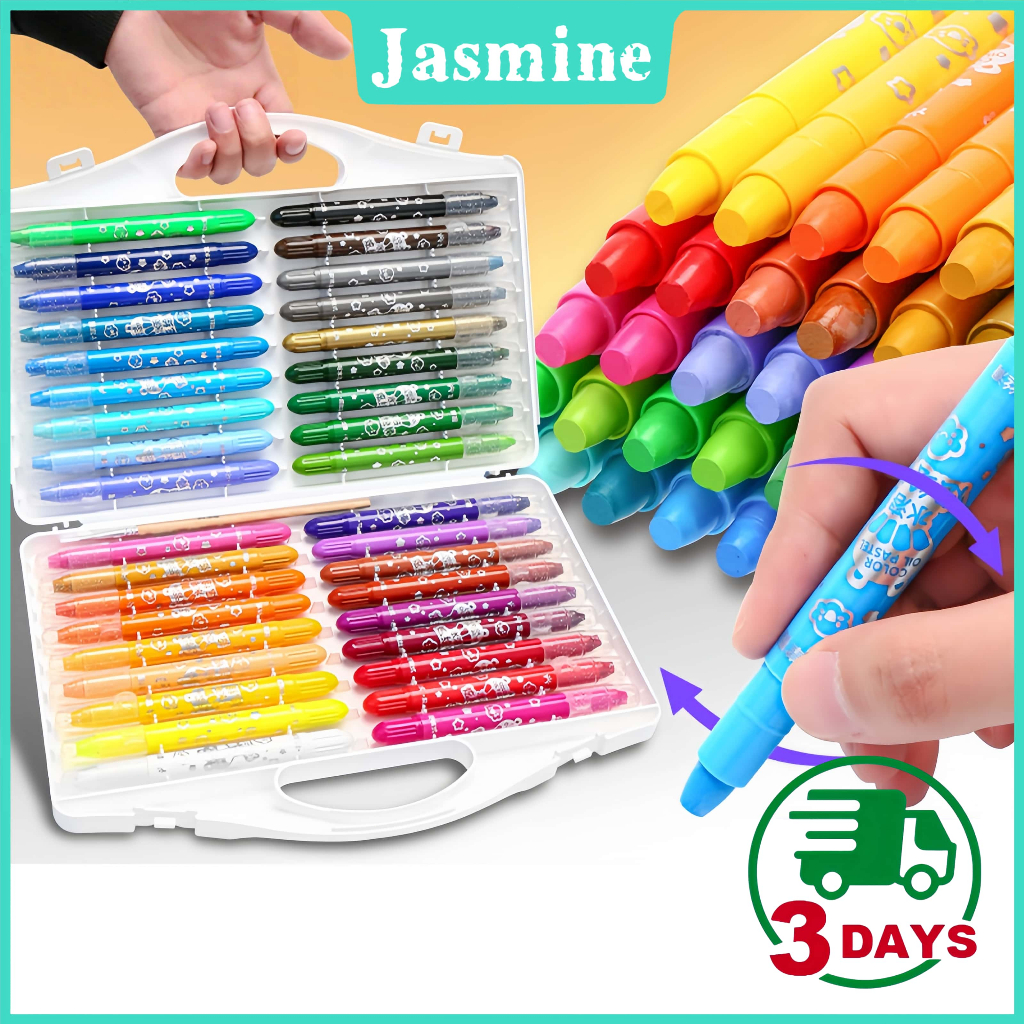

【Ready Stock】Grasp Crayon Set 48/36/24 Warna Mata Sedang Silky Crayon Water Soluble Crayons Krayon Licin Grasp