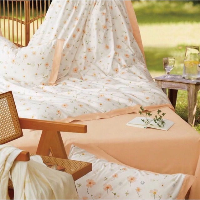 BIOSIBEDDING Sprei Katun Jepang Motif Bunga Vintage Custom Size Custom Rumbai Queen King