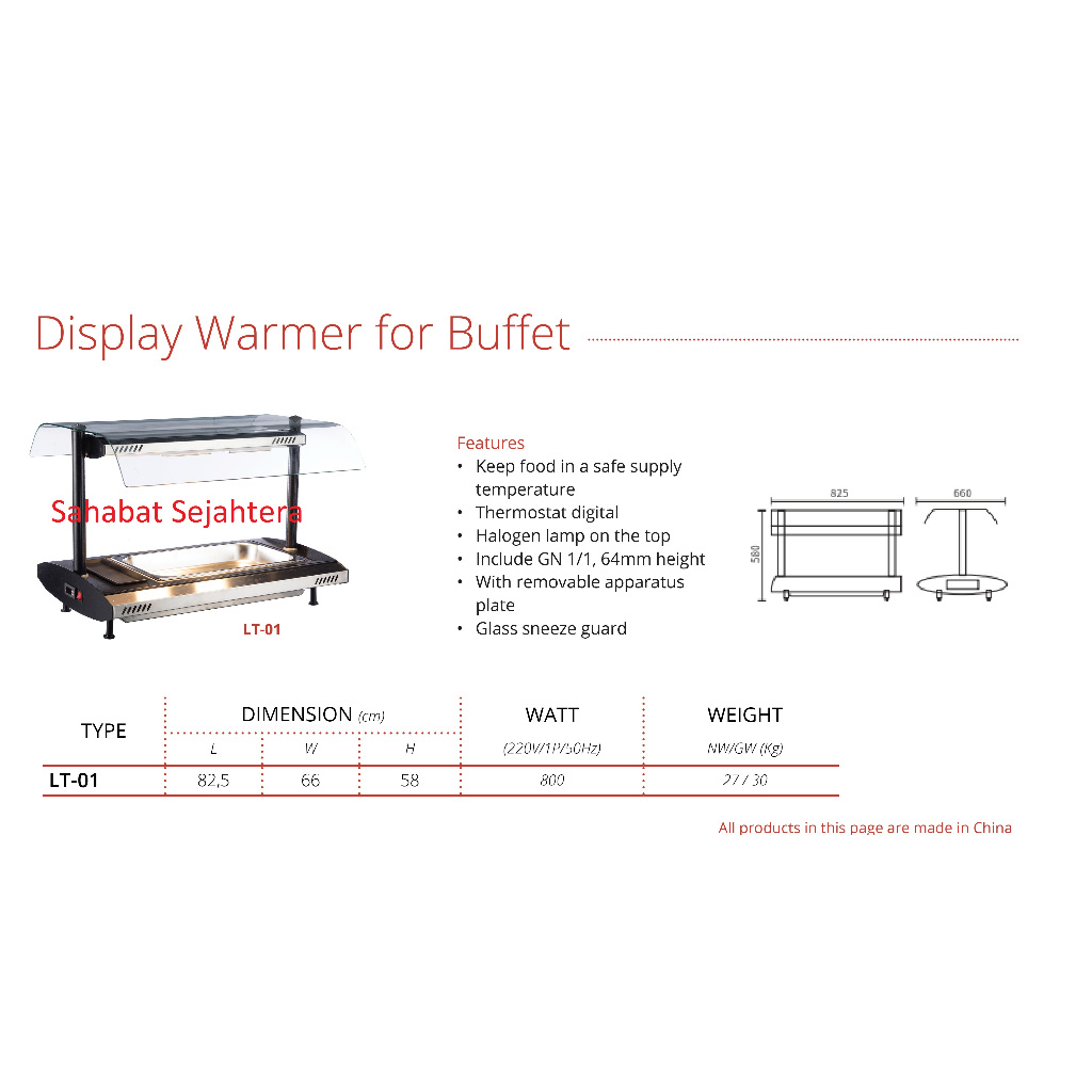 GETRA Display Warmer Buffet LT-01 | Alat Pemanas Makanan Etalase | Pemanas Buffet Hotel & Restoran