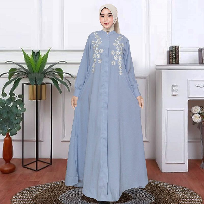 gamis bordir/gamis muslimah/biru muda/gamis grosir/gamis premium/gamis kekinian