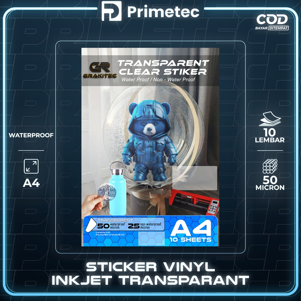 

ghg Kertas Sticker Vinyl Transparan - Sticker Vinyl Transparant Wateroof / Non Wateroof A4 Isi 10