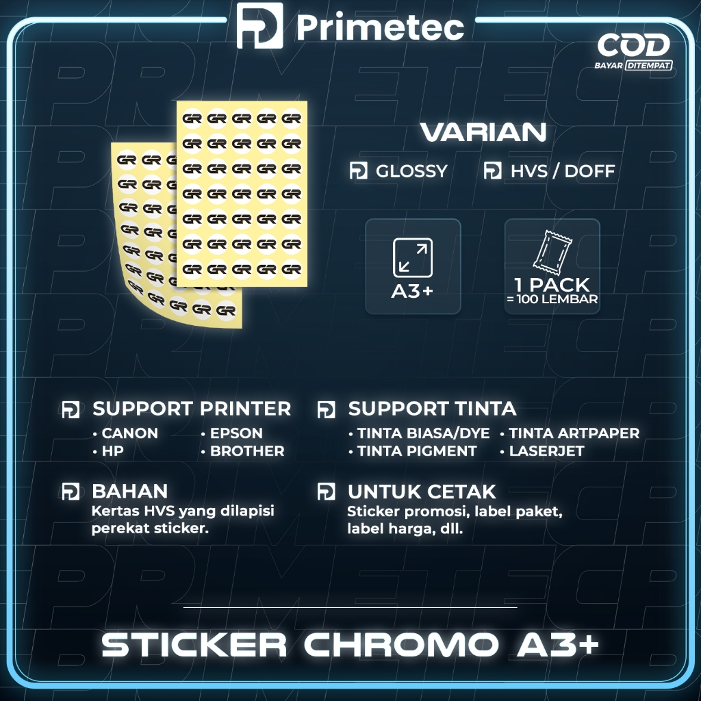 

Promo Sticker Chromo Glossy / Doff A3+ Isi 100 Lembar & 300 Lembar Stiker Kromo, Bontak, Cts,