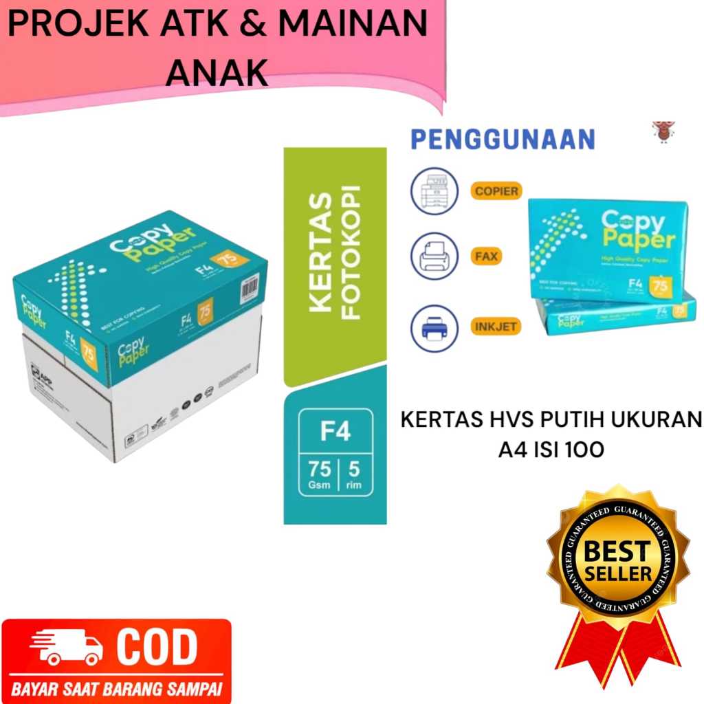 

Kertas Hfs Ukuran A4 Warna Putih / Kopy Paper / Kertas Foto Kopy 75 Gsm Isi 100 Lembar