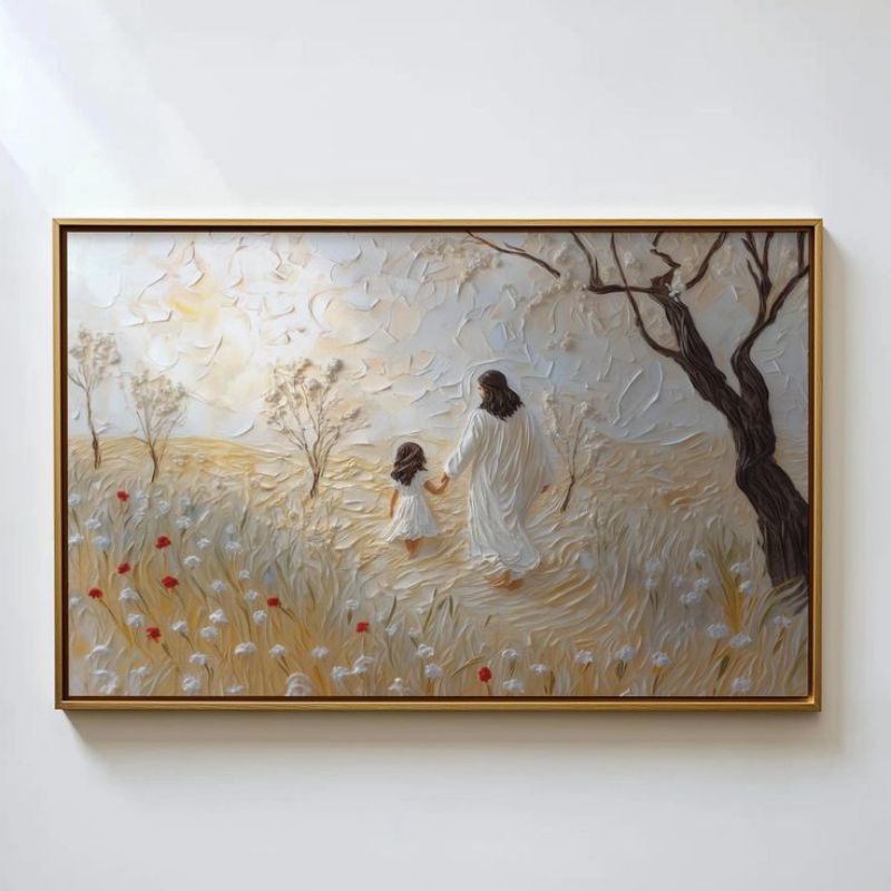 lukisan tuhan yesus menggandeng anak kecil 100x150 cm plus frame
