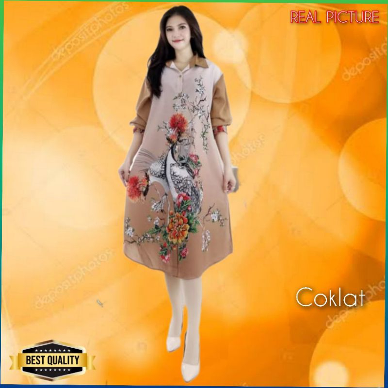 Gaun Bigsize Wanita LD 120 Amsonia Dress Jumbo Natal Korea Gereja Coklat