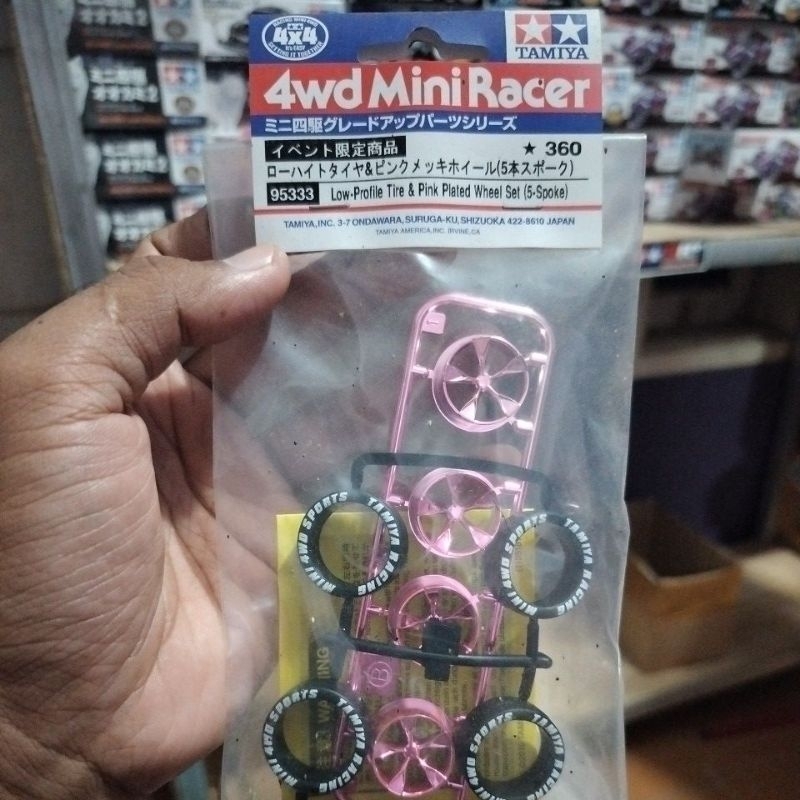 Tamiya 95333 Velg Pelek Medium 5 Spoke Pink Plated + Ban Medium Soft