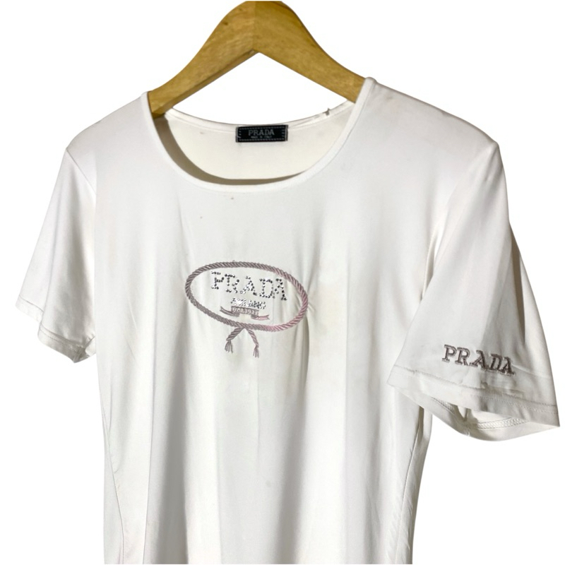 Prada milano Swarovski Logo Women Tee Vintage Original