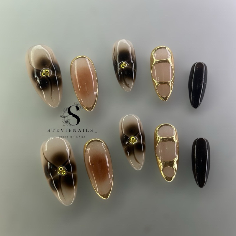 PRESS ON NAILS / KUKU PALSU / NAIL ART WEDDING WISUDA PREMIUM / NAIL ART COKLAT BROWN / NAIL ART MUR