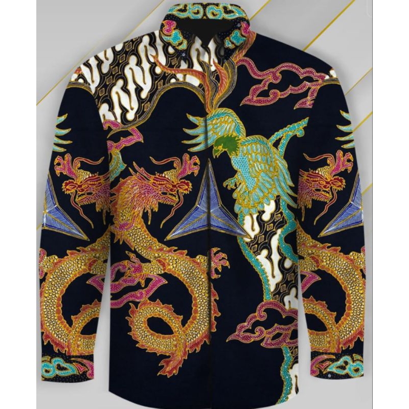 kain batik tulis pria bahan katun motif burung dan naga