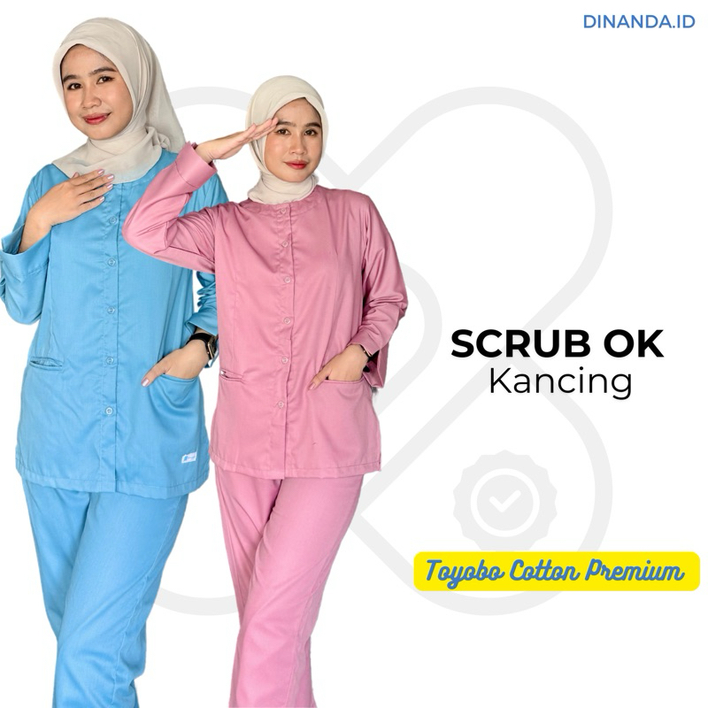 •𝑫𝒊𝒏𝒂𝒏𝒅𝒂• Baju OK Kancing Aktif & Hidden Set Lengan Panjang/ Baju jaga Toyobo/ Scrub Dokter/ Scrub M