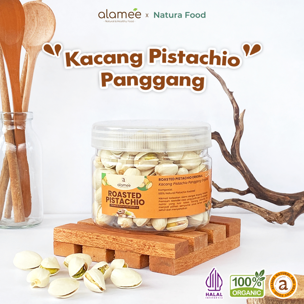 

ALAMEE Roasted Pistacio Kacang Pistachio Premium 150gr Fustuk Panggang Organic Dalam Cangkang Renyah