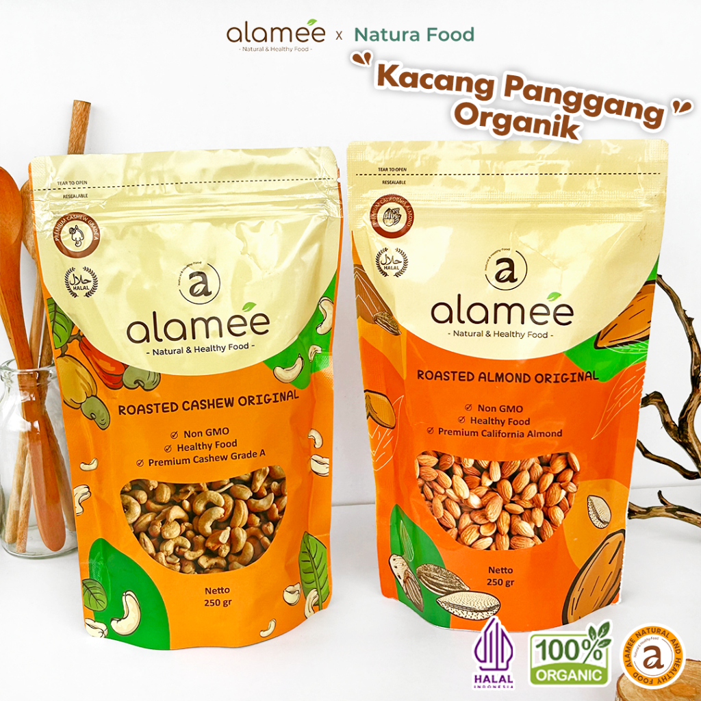 

alamee kacang panggang pouch sedang Premium Roasted Grade A California almond mede walnut
