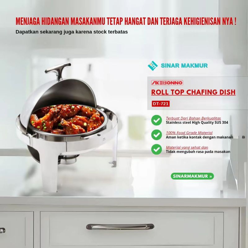 Tempat Pemanas Makanan Prasmanan Chafing Dish 6L Akebonno DT-721