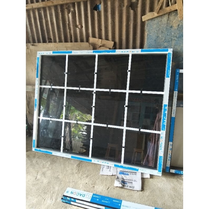 KUSEN JENDELA ALUMINIUM KACA MATI UKURAN 180X100 150x150cm free packing kayu