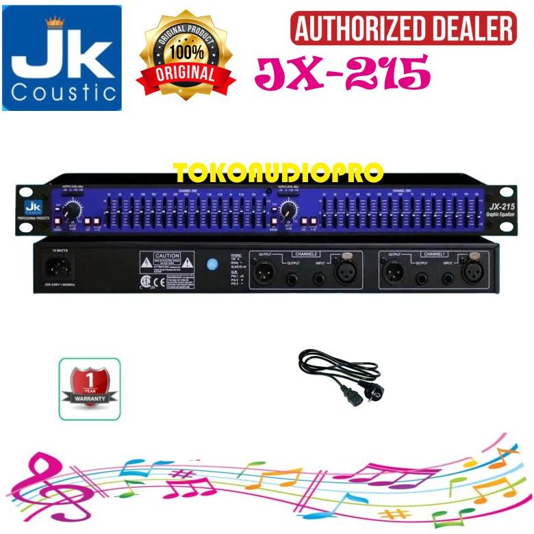 Equalizer JK Coustic JX215 Dual 15 Band Stereo Graphic Eqalizer