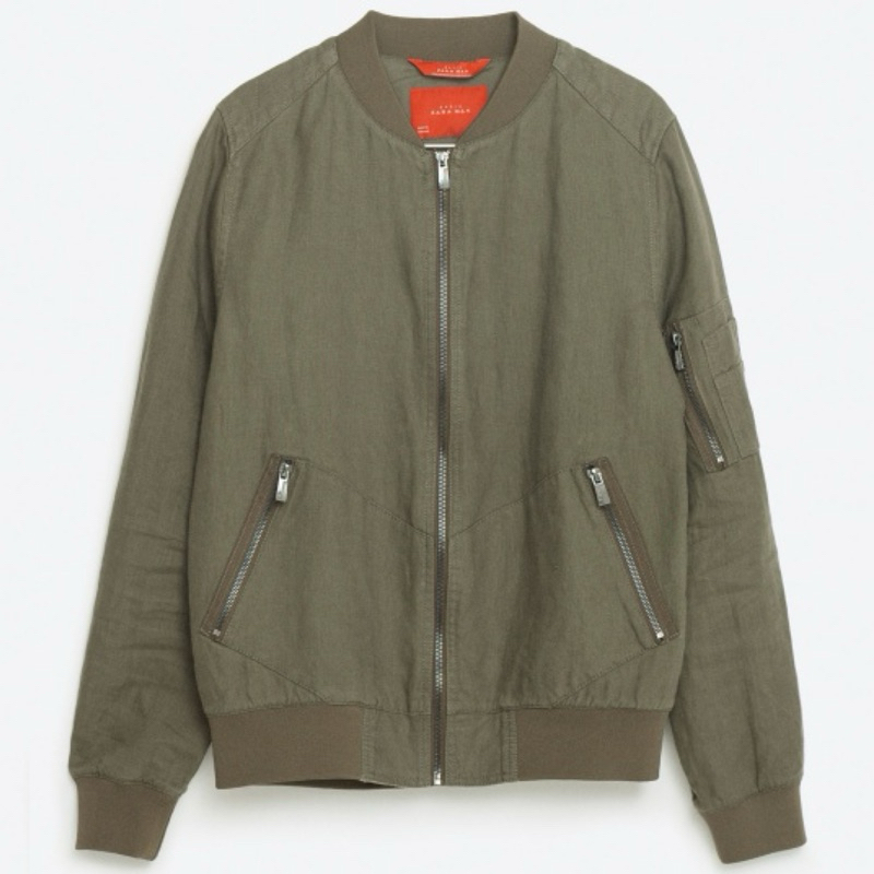Zara Man - Linen Bomber Jacket - Olive Green - Size L