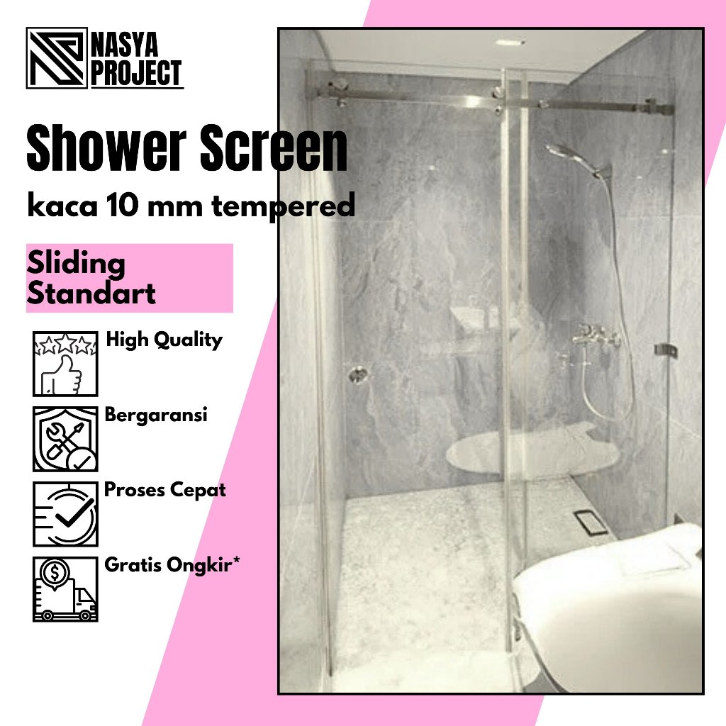 Pintu Sliding Kaca Kamar Mandi 10 mm Tempered