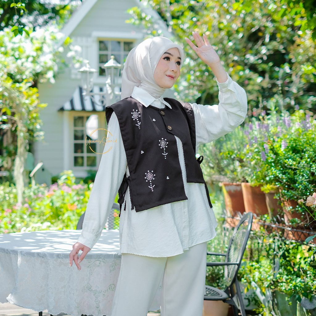 Luna Set Vest Outer Payet Kemeja Rompi | Baju Setelan Wanita | Atasan Set Vest Korean Style