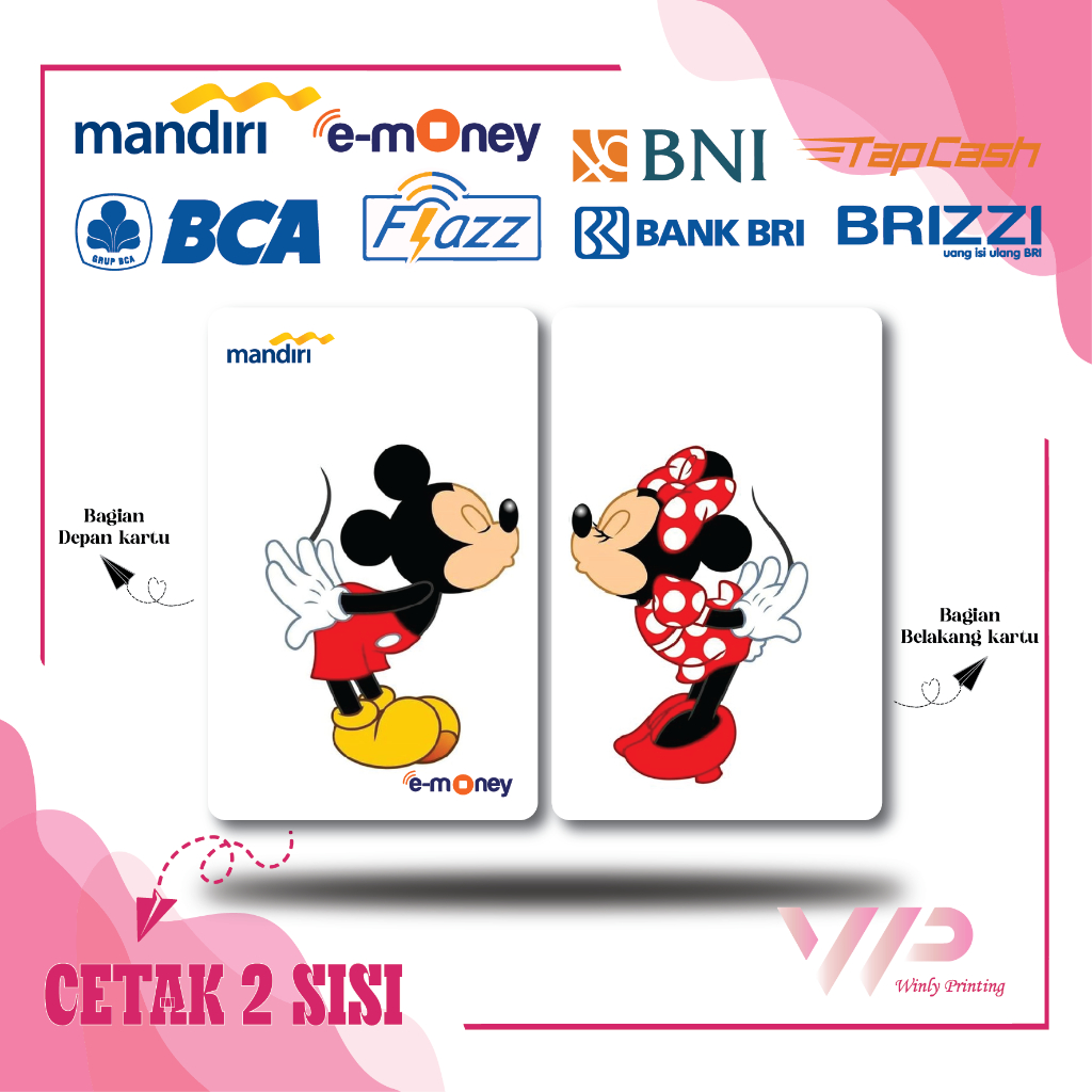 KARTU EMONEY ANIME MICKEY MOUSE E TOLL MANDIRI FLAZZ BCA GEN 2 BNI TAPCASH BRIZZI BRI - 2 SISI