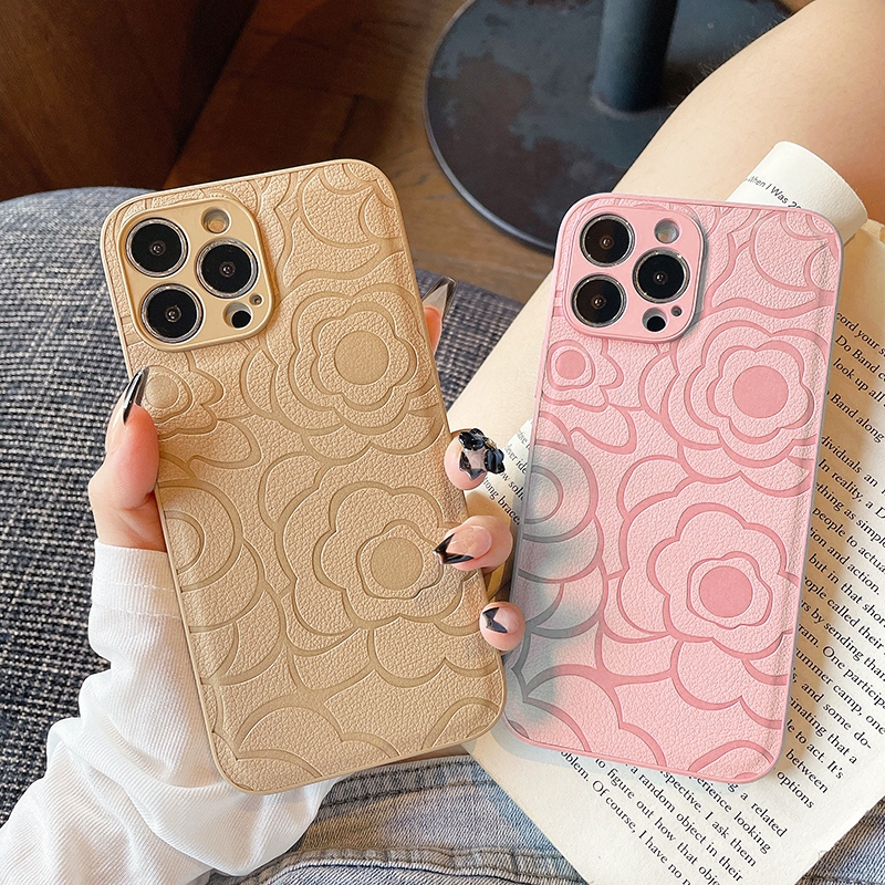 READY CrashStar Camellia Flower Leather Silicone Soft Shockproof Phone Case For iPhone 17 16 15 14
