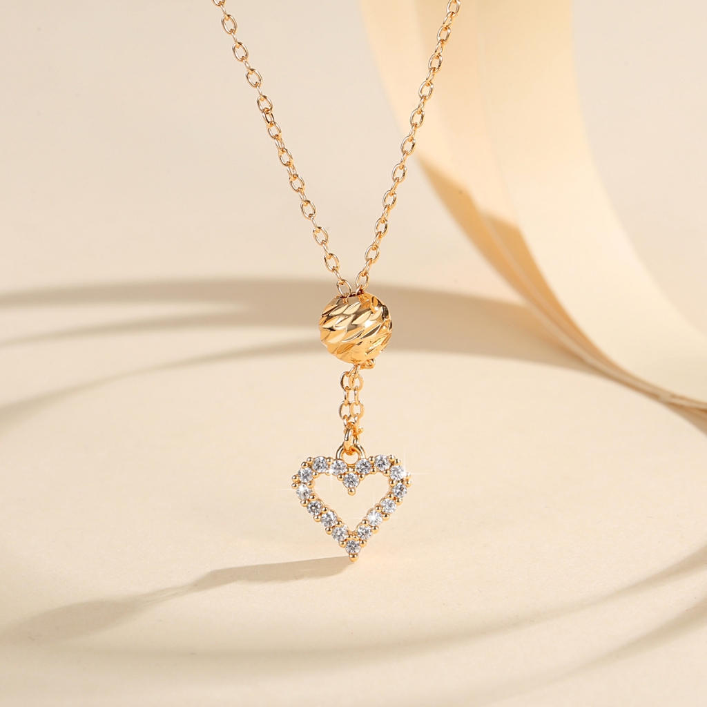 LM837 【COD】 Kalung Liontin Berlian Panjang Bentuk Hati Titanium Klavikula Rantai Kalung Wanita Akses