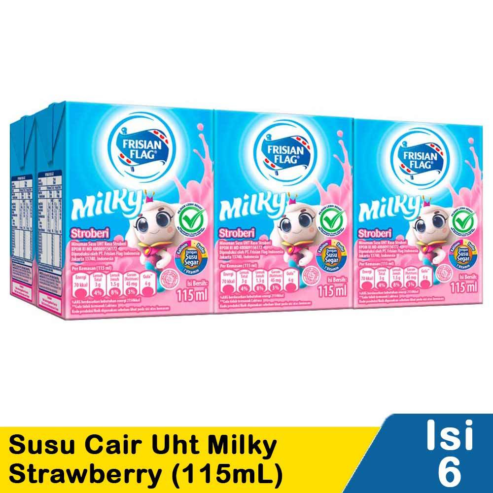 

FRISIAN FLAG SUSU CAIR UHT MILKY/NUTRIBRAIN STRAWBERRY BDD 6x115mL