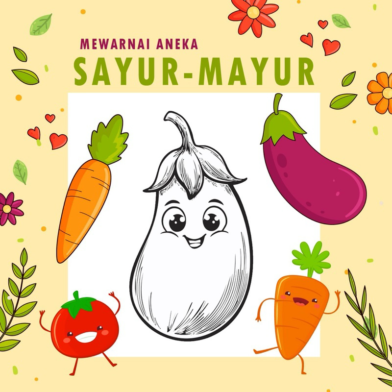 

25 Lembar A5 | Kertas Mewarnai tema sayur | isi 25 kertas mewarnai dengan gambar berbeda