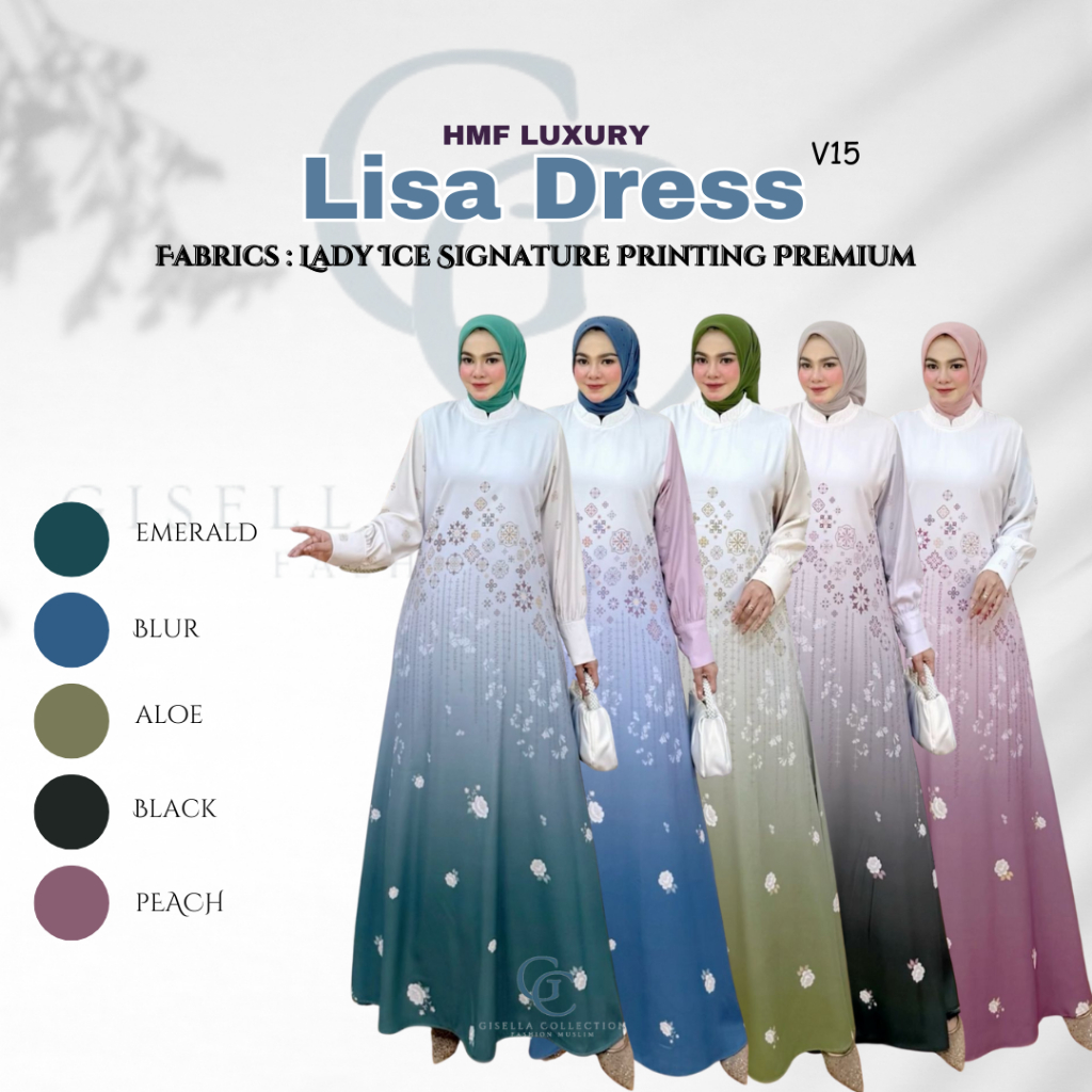 HMF Luxury - Baju Gamis Muslim Lisa Dress by Hmf Luxury - Lady Ice Signature Printing Premium