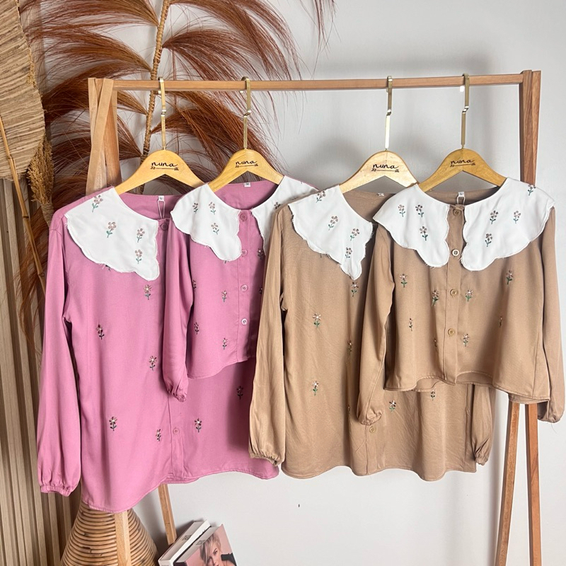 kemeja bordir rayon twill couple ibu Dan anak perempuan
