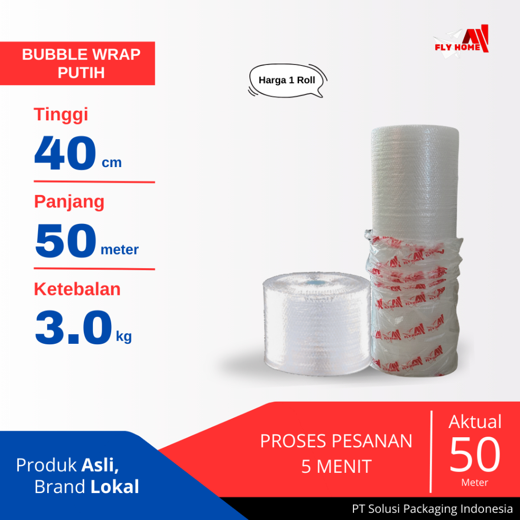 

FLYHOME Bubble wrap potongan 40cm putih 3kg 1 roll besar 40x50meter