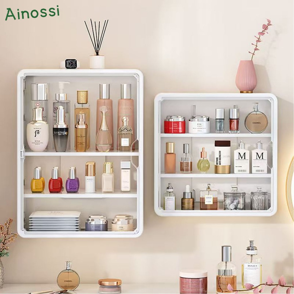 AINOSSI Lemari Dinding Tempel Plastik Anti Air Minimalis Aesthetic, Rak Serbaguna Dapur dan Kamar Ma