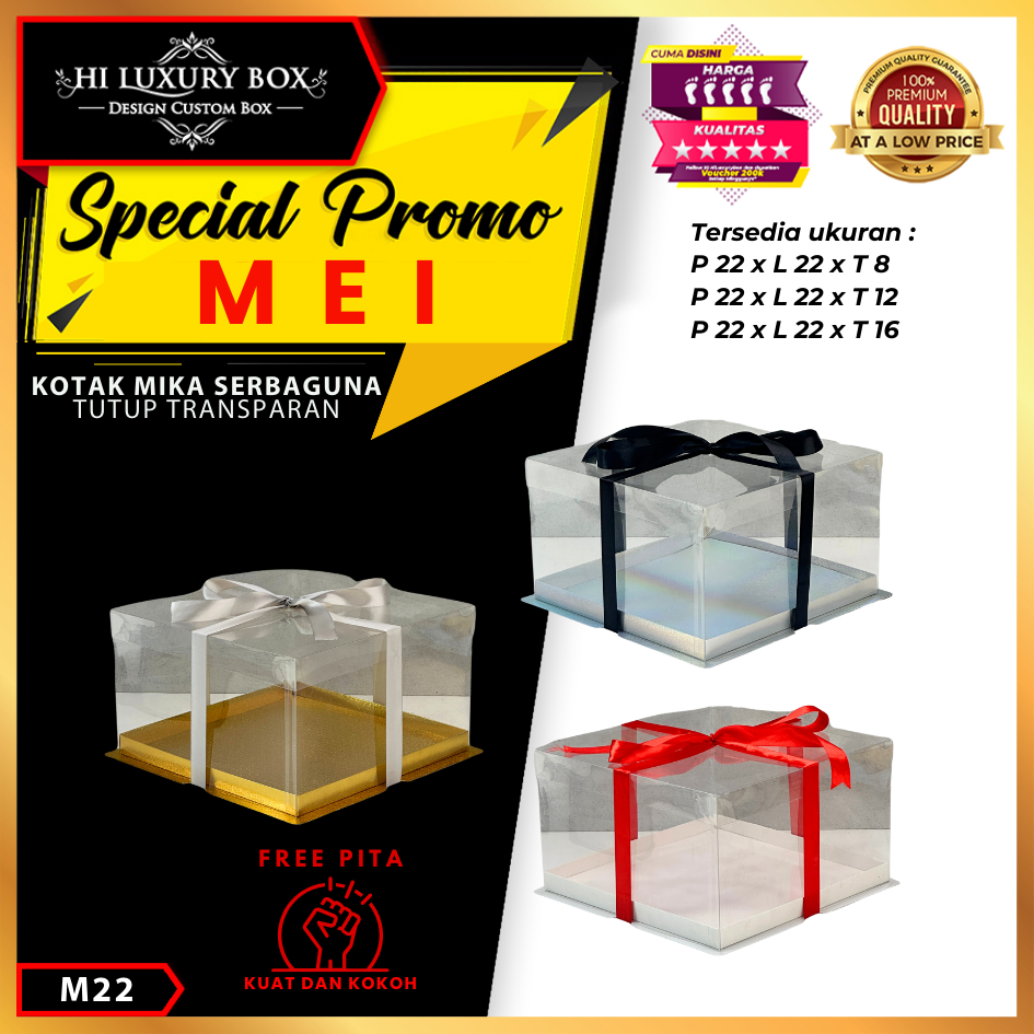 

Cake Box Kotak Kue Mika Transparan Dus Hadiah - Tutup Mika / M22