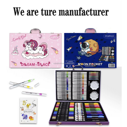 

Crayon set 113 pcs Spidol warna anak set cat couloring set alat mewarnai anak set Crayon koper Blenda