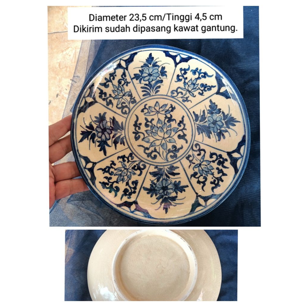 Piring keramik lukis biru putih dan warna warni gambar bunga/kincir angin belanda/hewan/ untuk dekor