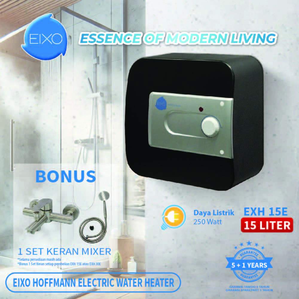 Big Water Heater Pemanas Air Kamar Mandi Listrik Hitam EIXO Hoffmann 10/15/30 Liter