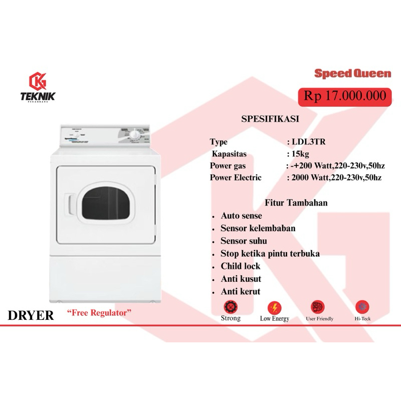 Dryer Speed Queen 15kg - Mesin Pengering 15kg - Mesin Laundry