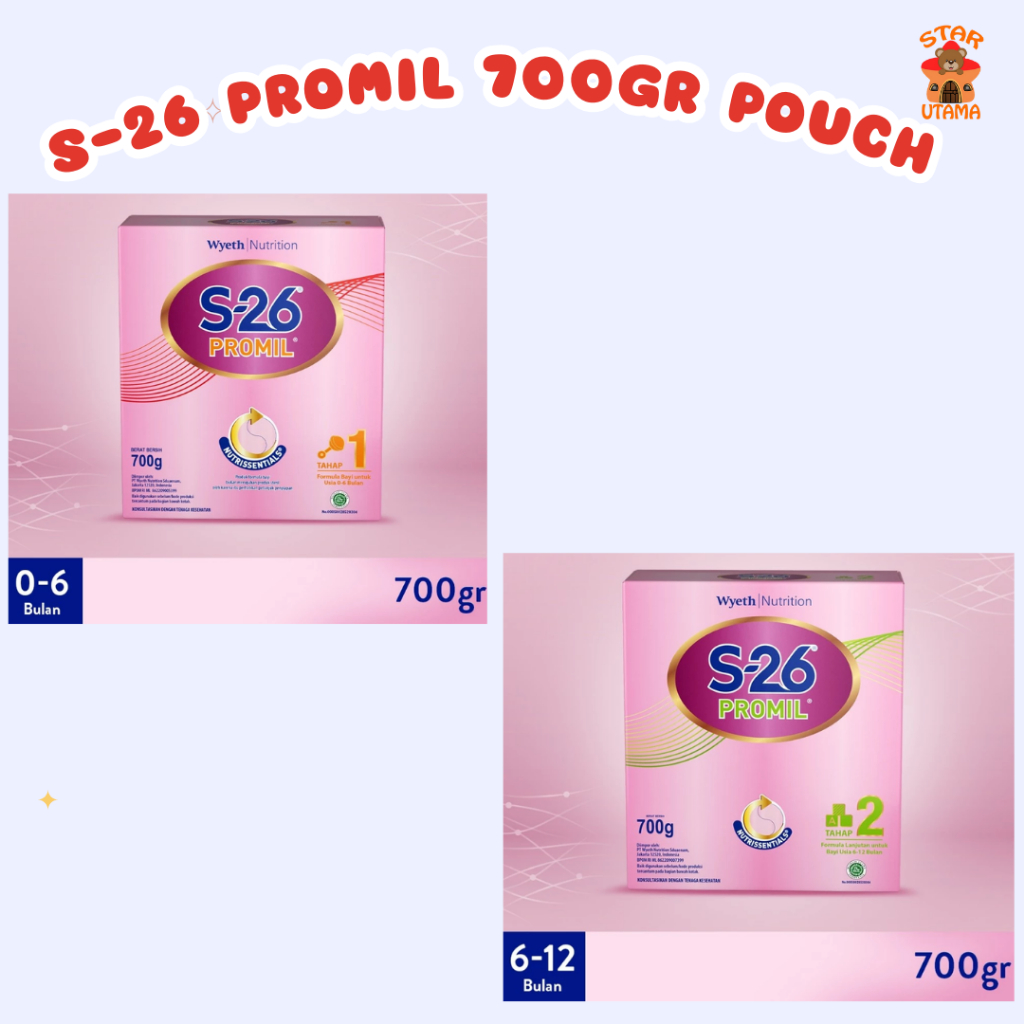 S-26 Promil Tahap 1 / Tahap 2 Susu Formula Usia 0-6 Bulan Kotak Pouch 700 gram