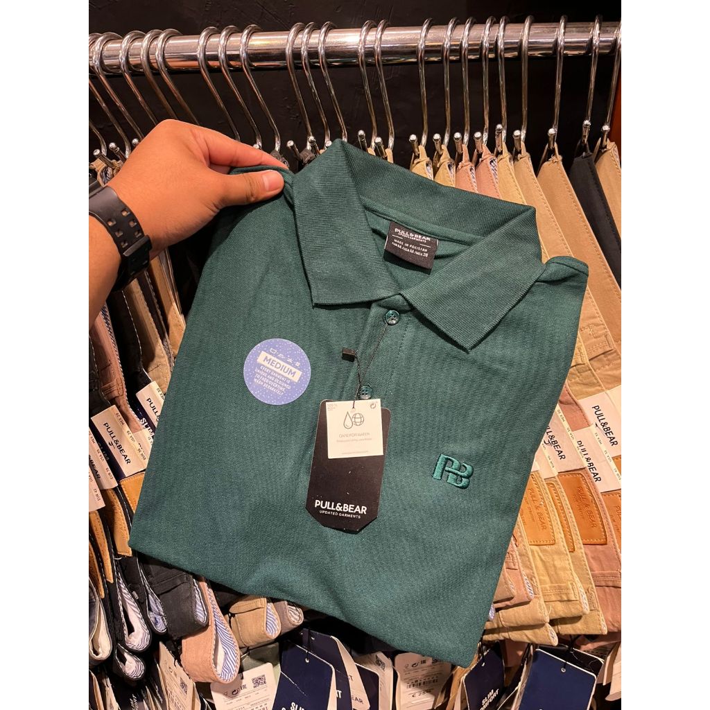 Baju Kaos Kerah Polo Shirt Wangki Pria Lengan Pendek Hijau Botol