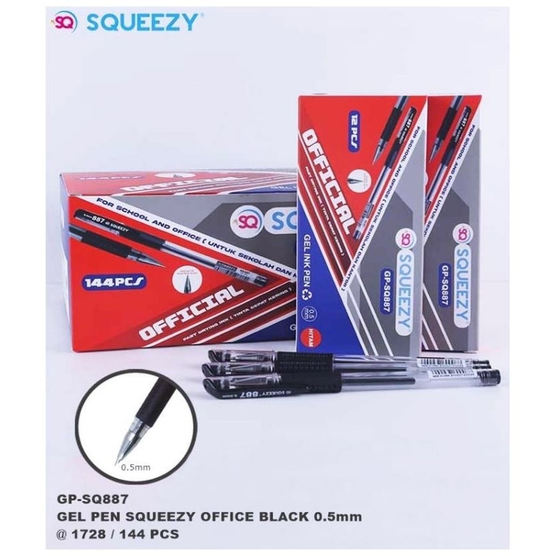 

12 Pcs Pulpen SQUEEZY Gel hitam/Ball Pen/Bolpoin/Pena Cair Tinta Hitam
