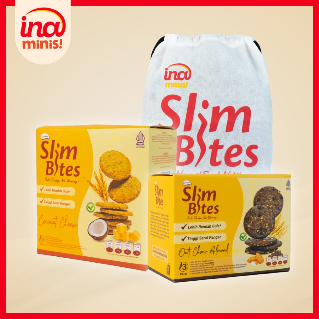 

Bundling Slim Bites 2 Oat Coconut Cheese 176gr + Oat Choco Almond 66gr GRATIS Tas Slim Bites by Ina Cookies