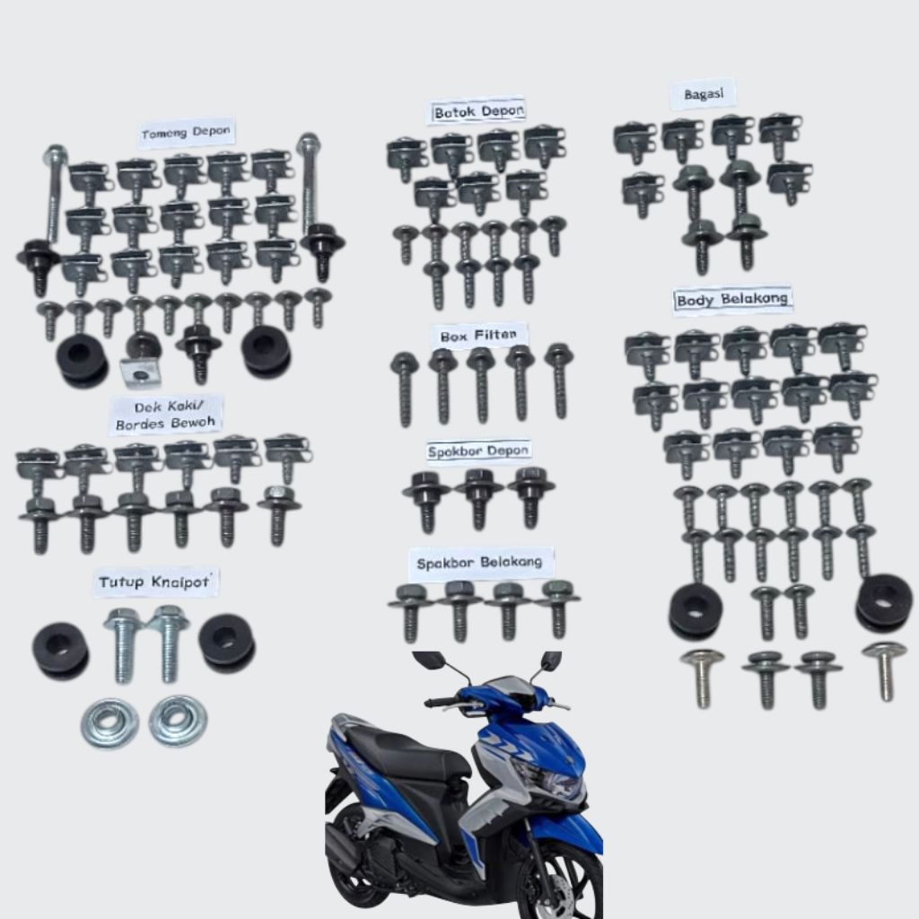 COD Baut Full Set Body Yamaha Xeon GT 125 Fi Blue Core / Baut Full Body Xeon GT 125 Lengkap