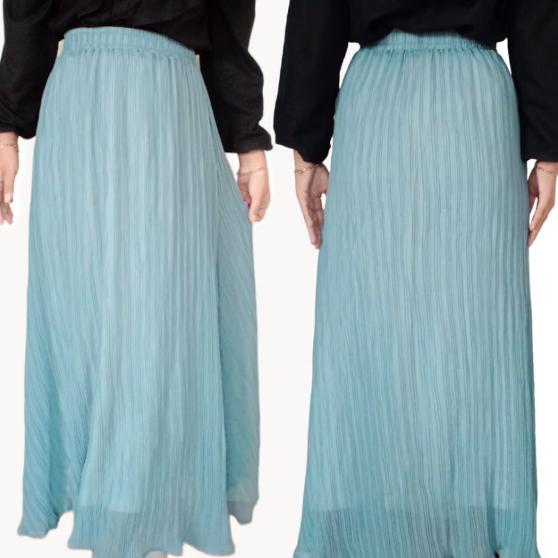 H*M Women's Light Blue Pleated Maxi Skirt / rok plisket / rok wanita branded / rok wanita terbaru / 